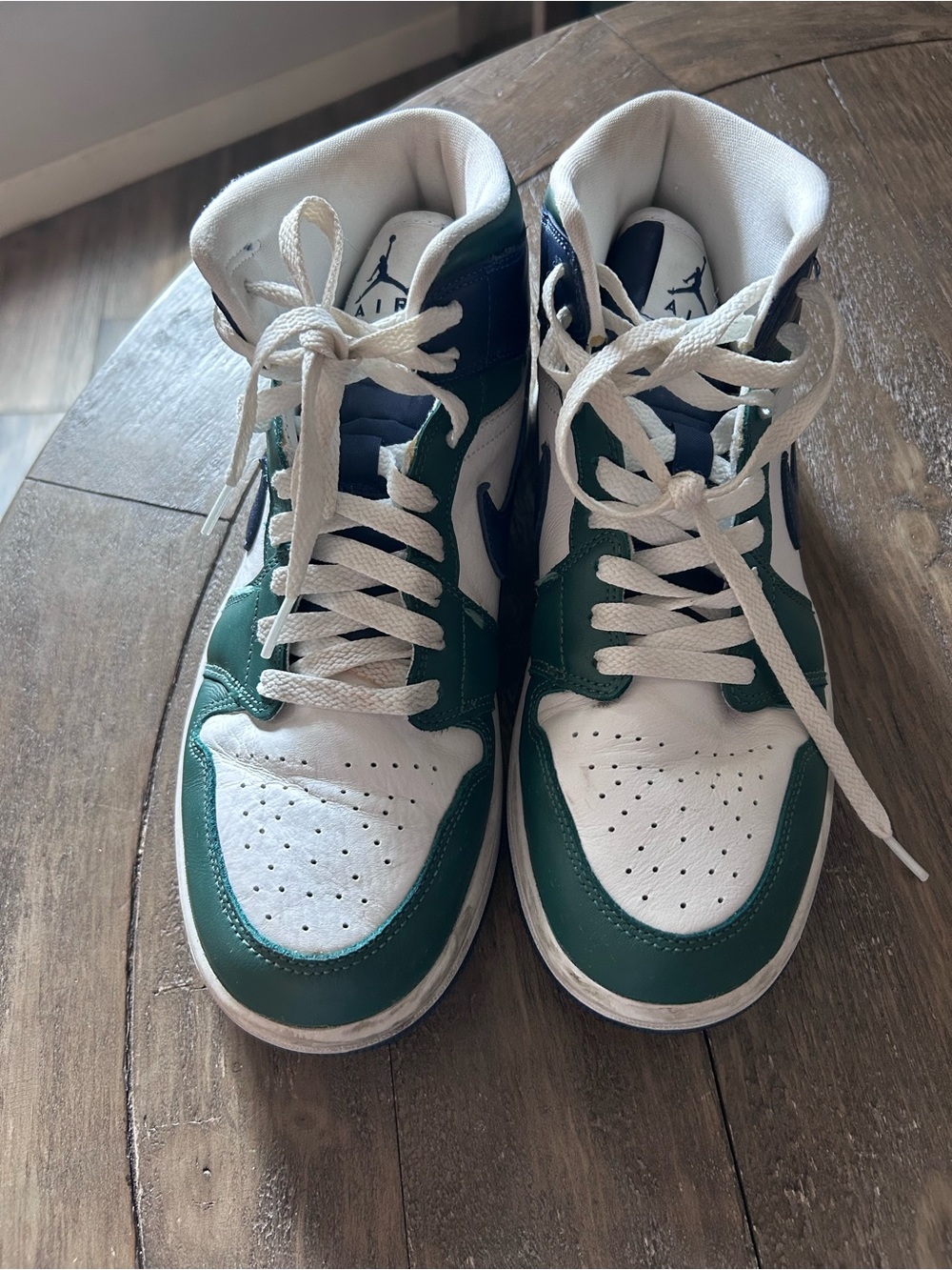 Jordan High-Top Sneakers in White, Green & Navy